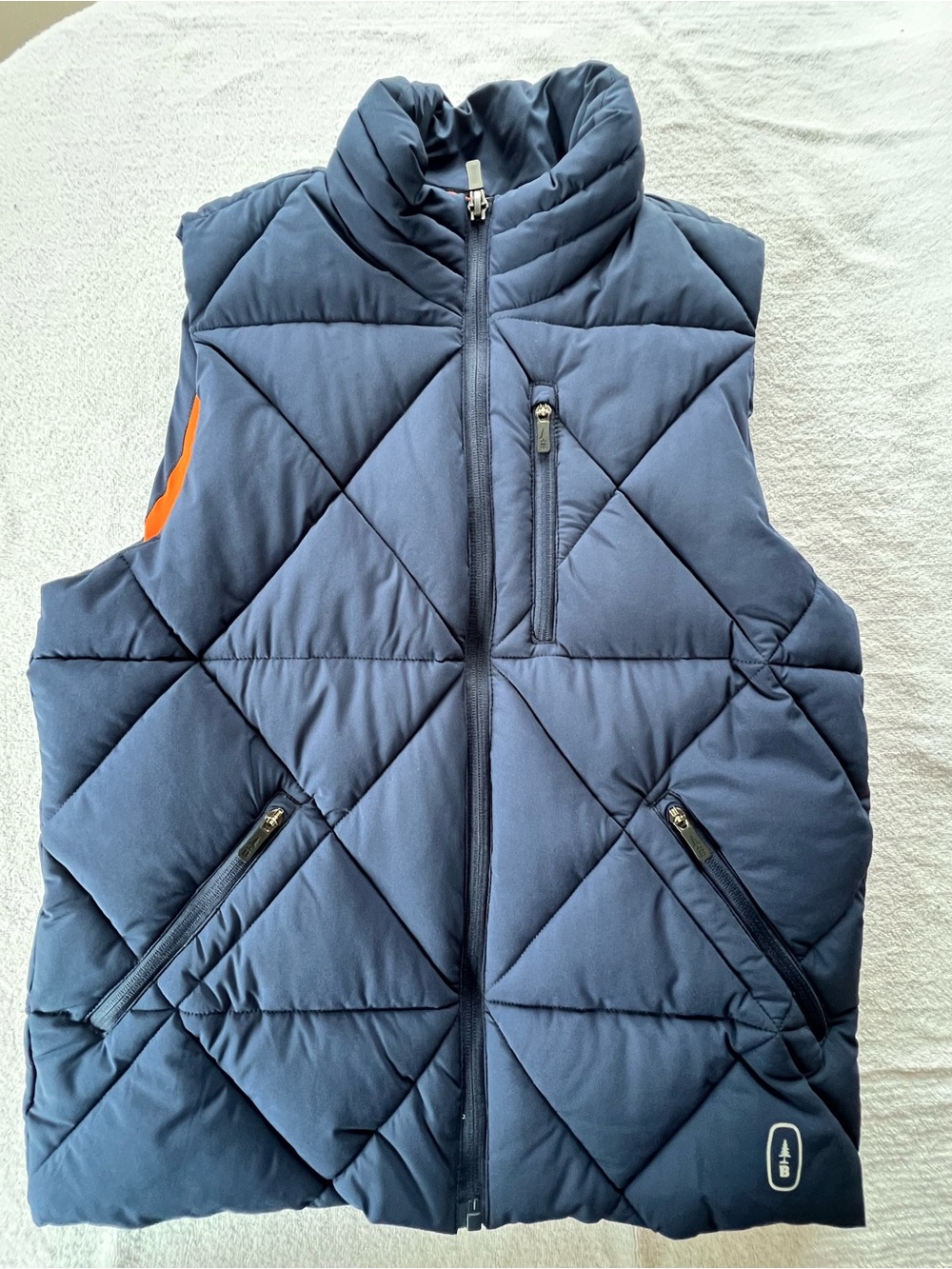 Bass Navy Quilted Puffer Vest with Orange Accent